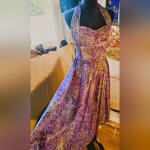 Vintage Urban Wild Hippie Bohemian Batik Rayon Bali Summer Bead Halter Dress M
